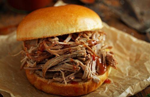 Mouthwatering pulled pork sandwich from Bennett's Pit Bar-B-Que in Gatlinburg, Tennessee