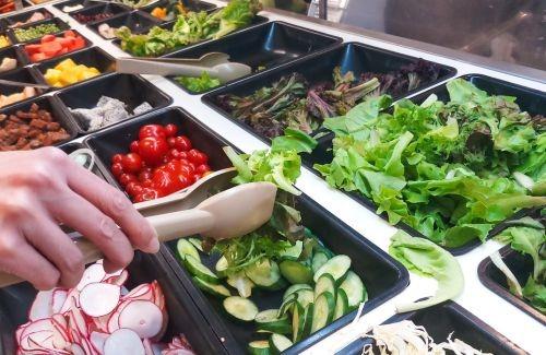 Bountiful salad bar at The Park Grill, featuring fresh vegetables and house-made dressings in Gatlinburg, Tennessee