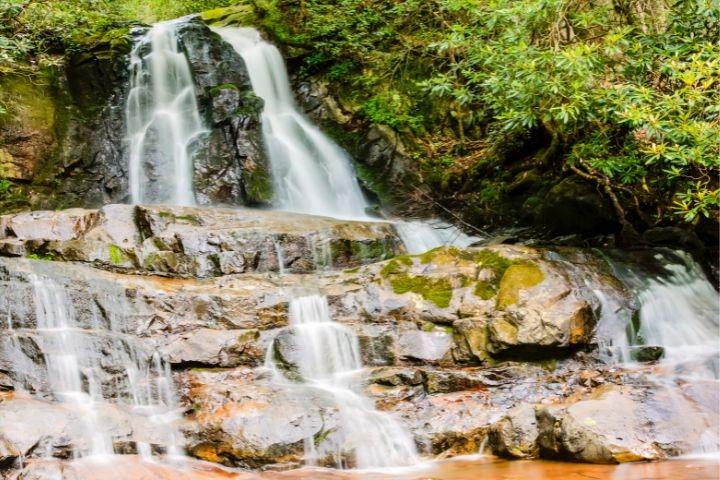 Laurel Falls, in Great Smoky Mountains National Park, is a popular family-friendly hike that features a paved trail.